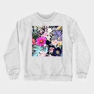 tropical flowers and leaves blue green pink purple Crewneck Sweatshirt